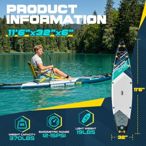 TIDETREK 11'6" Inflatable Stand Up Paddle Boards, Premium SUP Accessories, Non-Slip Comfort Deck for Youth & Adults (Midnight Tide/Kayak Seat) - Thumbnail 2