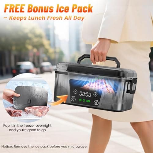 Cordless Electric Lunch Box for Adults, 18000mAh Rechargeable Heated Lunch Box Battery Powered with Scheduled Heating, 1.5L Portable Food Warmer, Bonus Ice Pack & Insulated Bag for Work, Office, Car - Thumbnail 5