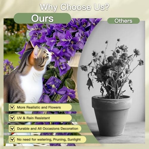 capirosa Artificial Flowers for Outdoors Fake Purple Bougainvillea Hanging Flower Decoration, 2Pcs Realistic Faux Silk Plants Long Trailing Vines, Spring Decor for Porch Patio Balcony Planter Yard - Thumbnail 3