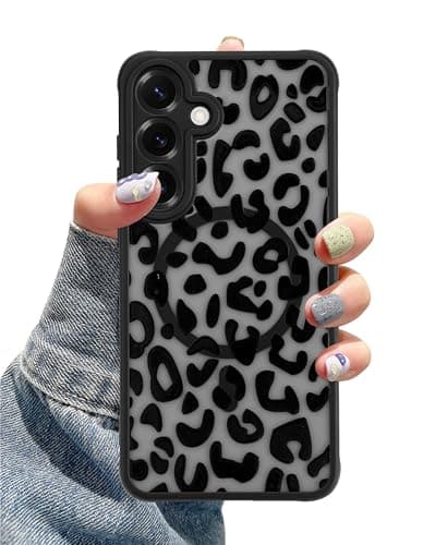 Aitipy Compatible with MagSafe Case for Samsung Galaxy S24 FE, Cute Black Cheetah Aesthetic Pattern Magnetic Design Phone Case, Soft TPU Protective Phone Cover for Women Girls-Leopard Print