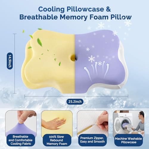 Cervical Neck Pillow, Ergonomic Side Sleeper Pillow for Neck Support, Cooling Memory Foam Pillows for Sleeping, Contour Orthopedic Bed Pillows for Side Back Stomach Sleepers with Removable Pillowcase - Thumbnail 3