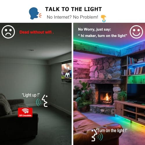 AI Voice Activated Under Bed Lights Strip,Indoor Kids Bedroom Night Lights RGBW, No App/Wifi Required, Dimmable Color Changing Strong Adhesive, Music Sync USB Powered 16.4ft for Kitchen Cabinet - Thumbnail 4