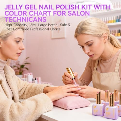 gelike ec Professional Jelly Gel Polish: 12 Nail Colors Set for Salon Technicians with 16ml Big Bottle & Color chart - HEMA & TPO Free Safe Formula Easy to use On Natural or Acrylic Nails - Thumbnail 5