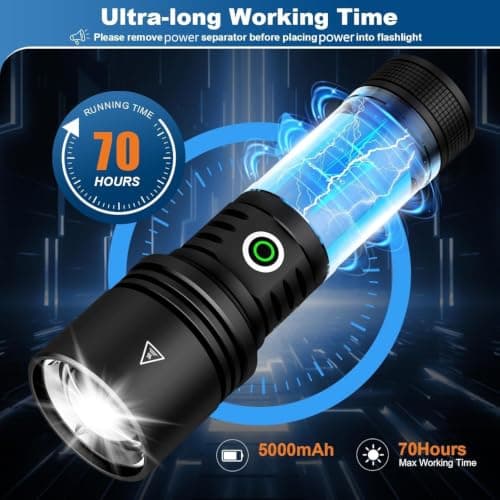 Philips Rechargeable Flashlights High Lumens with Ignition Lens,5000lm Tactical Flashlights with Camping Lamp,2 Colors Zoomable 5Modes Reverse Charging LED Bright Flashlight for Home Outdoor Gift - Thumbnail 6