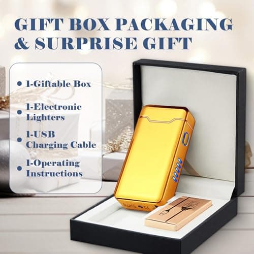 BABOBIU USB Lighter Electric Lighters Rechargeable Arc Lighters with LED Light Power Display Windproof Lighter for Men Boyfriend Husband Candle Incense Stick Outdoor (Glossy Gold) - Thumbnail 6