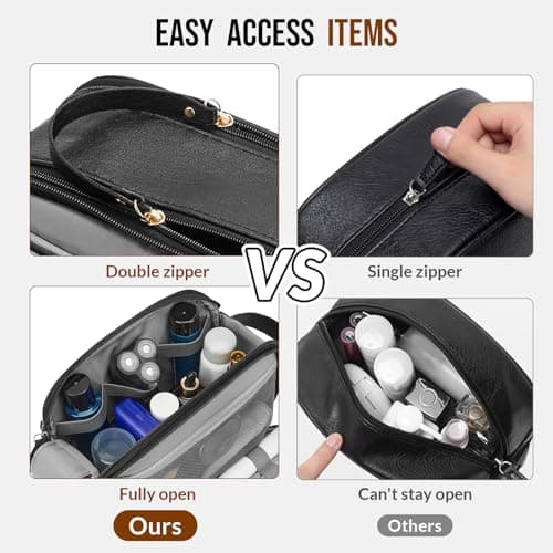 Celvetch PU Leather Toiletry Bag for Men, Water Resistant Travel Toiletry Organizer for grooming, Shaving Bag for Toiletries Accessories, Bathroom Essentials - Black - Thumbnail 5