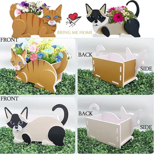 strolfay Orange and White Cat Planter, Cute Animal Shaped Plant Pot, Cat Flower Pot, Gifts for Women & Pet Lovers, Indoor Outdoor Garden Home Office Decor, 12.5 x 5.6 x 7.8 Inches - Thumbnail 5