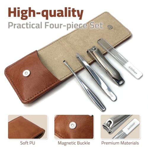 AILIFEER Manicure Set, 4-in-1 Stainless Steel Professional Nail Clippers and Nail Cutters Kit, Includes Nail Filer,Cuticle Trimmer,with Portable Travel Case,Gifts For Women Men,Pedicure Tools For Feet - Thumbnail 2