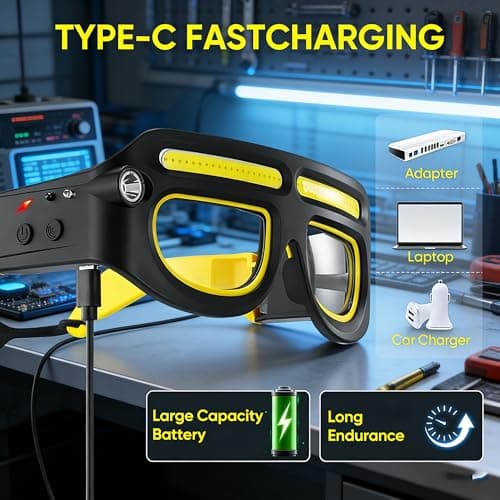 NIRIAHO Adjustable Headlamp Glasses with Motion Sensor Rechargeable Headlight Safety Glasses for Camping Hiking Fishing Cycling (Yellow) - Thumbnail 6