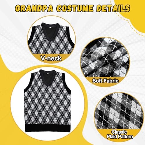 Skirfy Kids 100 Days of School Costume for Boys, Old Man Costume for Kids with Old Man Hat and Grandpa Vest,Cosplay Grandpa Dress Up Accessories - Thumbnail 2