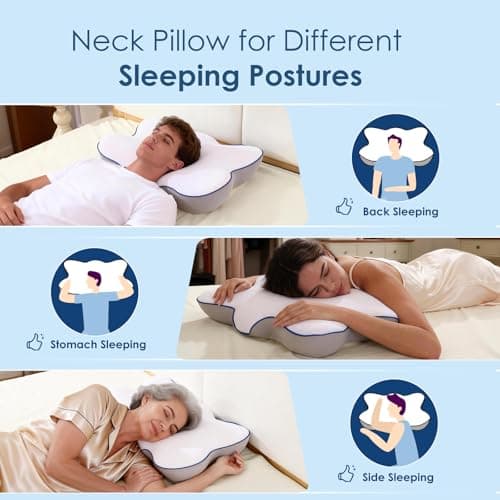 Cervical Neck Pillow for Pain Relief, Ergonomic Side Sleeper Pillow for Neck Support, Cooling Memory Foam Pillows Contour Orthopedic Bed Pillow for Back Stomach Sleepers (White) - Thumbnail 6
