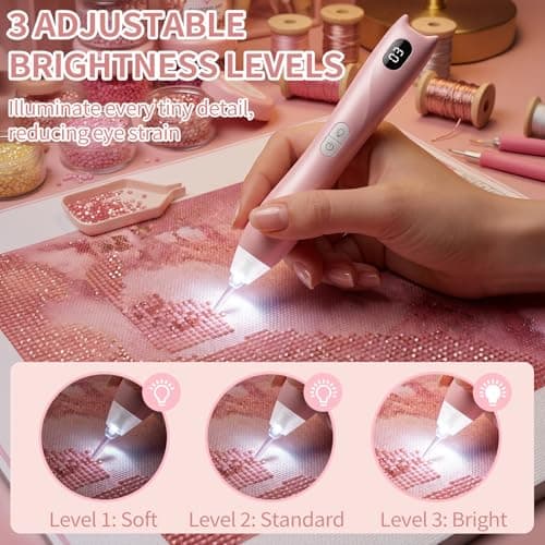 KOBAIBAN Electric Diamond Painting Pen with Light, Rechargeable Diamond Art Pens with Display Screen, 3 Suction Modes, Cordless Vacuum Pen for Diamond Painting, Adults DIY Crafts, Cat Ear Design - Thumbnail 5