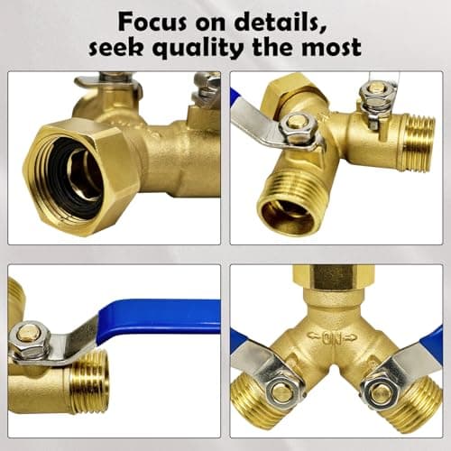 Brass Garden Hose Splitter 2 Way Heavy Duty，with 304 Stainless Steel Long Handle，Brass Y Valve Water Garden Hose Adapter 2 Way Y Valve 3/4" GHT Thread - Thumbnail 4