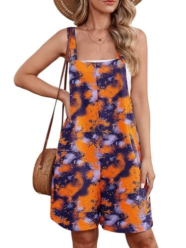 Heymoments Short Overalls Jumpsuits Rompers for Women Floral Print XX-Large Casual Maternity Summer Comfy Ladies Loose Fit Dressy Wide Leg One Piece Sleeveless Grils Bib Baggy Pants with Pockets - Image 1