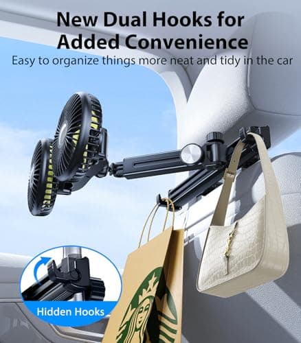 DICMKY Long Arm Dual Head Car Cooling Fans for Back Seat for Kids, Battery Powered Rechargeable 5V/12V/24V Car Backseat Headrest Fan for Baby Rear Facing Car Seat Cooler That Blow Cold Air for Vehicle - Thumbnail 3