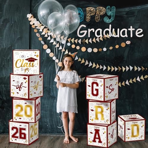 OHOME 8 Pack Graduation Decorations 2026 - Graduation Party Decorations 2026 - Balloon Boxes for Class of 2026 Party Favors Supplies - Yard Signs Banner Backdrop Decor (Red) - Thumbnail 6