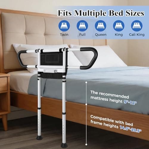 KUBYA Bed Rails for Elderly Adults Safety, Adjustable Bed Assist Rail for Seniors with Motion-Activated LED Light - 400 lbs Heavy Duty, Easy to Install, Fits 14.0"-20.3" Bed Frames - Thumbnail 6