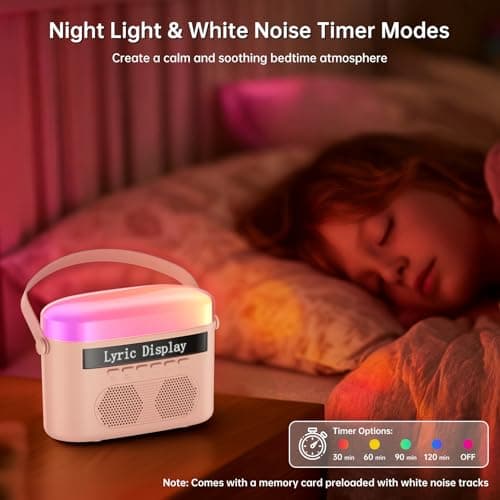 Karaoke Machine for Kids & Adults with Lyrics Display Screen Portable Bluetooth 5.3 Karaoke Speaker with High Power Dual Speakers with Timer White Noise & Night Light Home & Outdoor Party (Pink) - Thumbnail 6