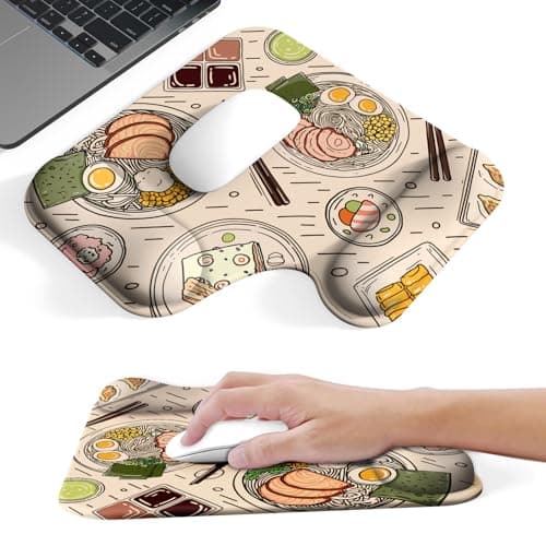 Mcapirivo Ergonomic Mouse Pad with Gel Wrist Rest (1"& 1.2" Dual Height) - Mouse Pads Compact Mousepad Desk Mat Office, Gaming & Carpal Tunnel Relief | Non-Slip Rubber Base Japanese Ramen