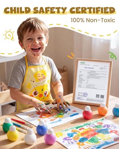 JUPITEARTH 6 Colors (4.06oz) Washable Tempera Paint Set, Finger Paint Kit for Kids and Toddlers, Safe and Non Toxic, Included Brush, Cups, Art Apron - Thumbnail 5