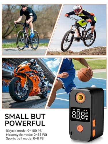 JivDaw Mini Bike Pump, Portable Bicycle Electric Pump for Fast Inflation, 130PSI Portbale Bike Pump with Gauge for City Bike, Road Bike, Mountain Bike, Motorcycle and Balls - Thumbnail 5