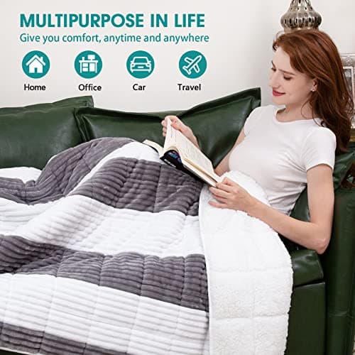 Sherpa Weighted Blanket for Adults 15lbs, 48"x72", Twin Full Size Fuzzy Heavy Throw Blanket for 120-160lbs, Microfiber Soft Thick Big Blankets Weighted Comforter Breathable Gift for Sleeping, Grey - Thumbnail 3