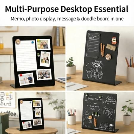 Compact Desktop Magnetic Board with 5 Cactus Magnets, 70° Ergonomic Tilt & Reusable Metal Panel - Space-Saving for Home Kitchen, Office Desk & Study Room, Perfect for Notes, Photos & Doodles - Thumbnail 2