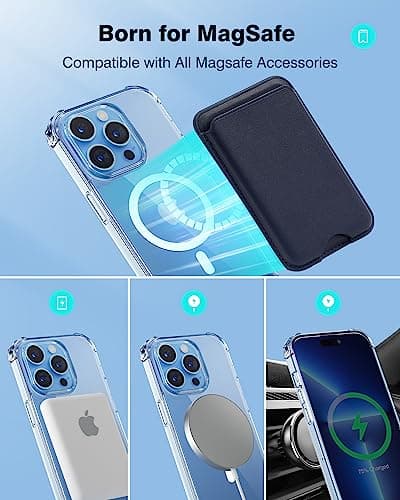 Siaincsy for iPhone 13 Pro Clear Case (Compatible with MagSafe) with Card Holder, Magnetic Wallet Holds 3 Cards, Anti-Yellowing & MIL-Grade Protective Slim Clear Phone Case & Blue Wallet Combo - Thumbnail 5