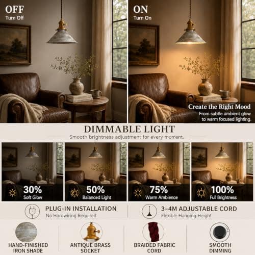 Oyisen Plug in Pendant Light, 8.2 Inch Silver Pendant Light Fixtures On/Off Switch, Adjustable 14Ft Light Cord Hanging Pendant Light for Kitchen Bedroom Restaurant 2 Pack - Thumbnail 3