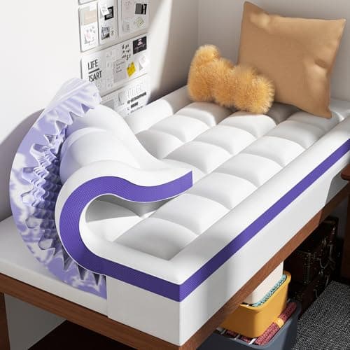 ChiXpace Dual Layer Memory Foam Twin XL Mattress Topper - 2 Inch Gel Egg Crate Foam and 2 Inch Cooling Pillow Top Cover Rayon, Twin Extra Long College Dorm Support
