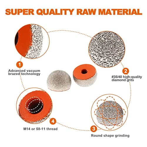 Spherical Diamond Grinding Bit - BRSCHNITT Grinding Trimming Wheel 5/8-11 Thread for Stone Flowerpots,Cobblestone,Granite,Marble Rock Planters Diamond Milling Carving DIY Handmade Cutter(50mm) - Thumbnail 5