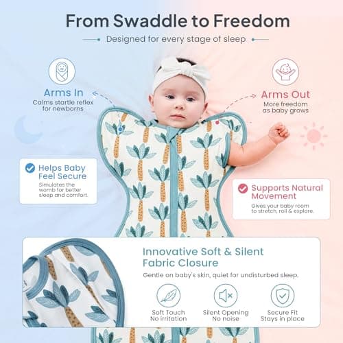 i-baby Outlast® Transitional Swaddle Sleep Sack, Arms Up Self-Soothing Swaddles with Arms in Out Cuffs Design for Newborns, Baby Sleeping Bag Wearable Blanket, Boy Girl Newborn Essentials 0-3M - Thumbnail 5