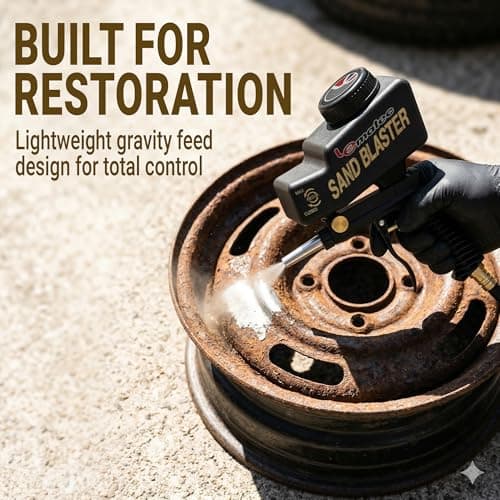 LE LEMATEC Portable Sand Blaster Gun Kit | Gravity Feed Air Tool for Rust Removal, Glass Etching & Paint Stripping | Requires 4 CFM @ 90 PSI Air Compressor - Sandblasting Steel Nozzle - Thumbnail 3