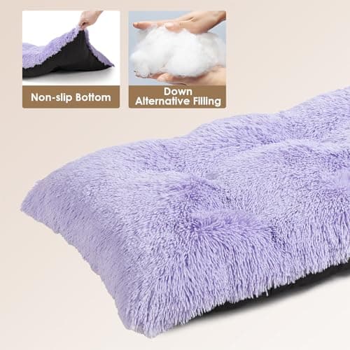 EHEYCIGA Fluffy Dog Crate Bed for Small Dogs, Plush Faux Fur Crate Pad, Calming Anti Anxiety Small Dog Bed, Washable Soft Warm Mat with Non-Slip Bottom, Purple - Thumbnail 4