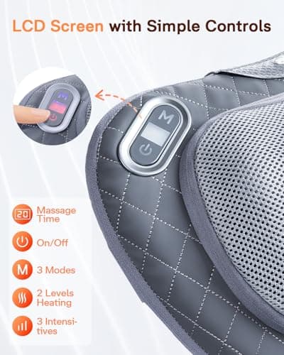 ALLJOY Cordless Neck and Back Massager with Heat & LCD Display - Rechargeable Shiatsu Massage Pillow for Muscle Pain Relief, Use While Charging, Gifts for Women Men - Thumbnail 3