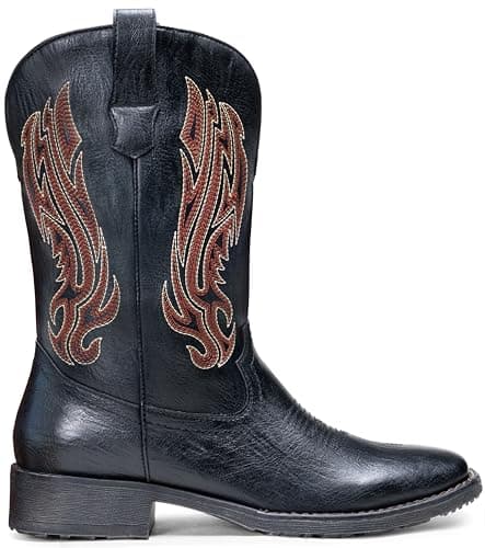 Jousen Cowboy Boots for Men Embroidery Men's Western Boots Retro Square Toe Mens Boot Botas(AMY8420 blackpu 10) - Thumbnail 4