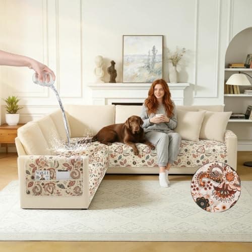 ALIECOM L Shaped Couch Cover for Sectional Sofa Waterproof Sofa Slipcover Non Slip Corner Couch Covers for Dogs Cats (X-Large, Boho Beige) - Image 1