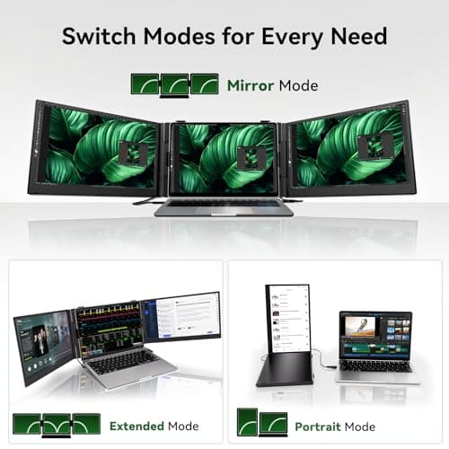BKVOO 14" Triple Laptop Screen Extender, Ultra-Thin Lightweight FHD 1080P IPS Portable Monitor, Extended Dual Screen for Laptops 13-17.3" Compatible with Wins Mac Chrome Dex Phone Travel Work - Thumbnail 5