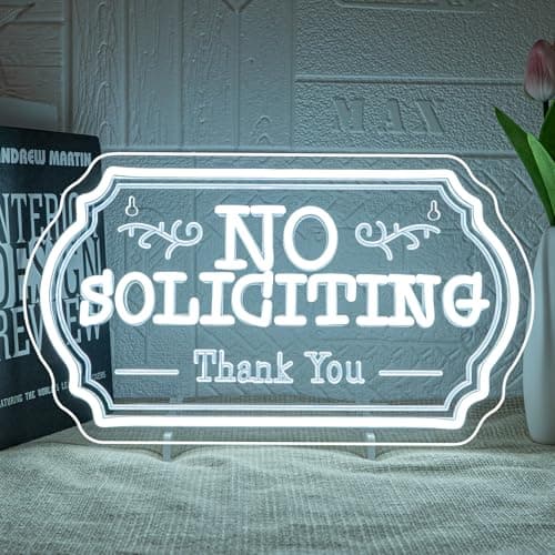 No Soliciting Neon Sign Humorous Neon Signs for Wall Decor Front Door Led Lights White Light Up for Home Shop Store Hotel Restaurant Window Decoration Great Gifts - Image 1
