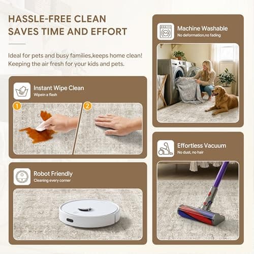 HUGEAR 5x7 Area Rugs Machine Washable Retro Grey Living Room Bedroom Rug Distressed Vintage Neutral Stain Resistant Non Slip Low Pile Throw Carpet for Home Aesthetic Decor - Thumbnail 6