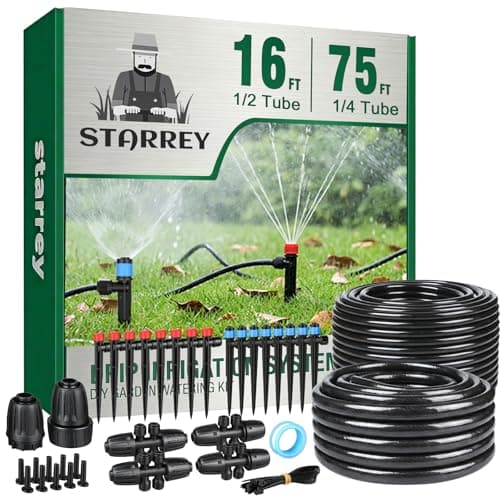 Drip Irrigation System for Garden, 2026-Upgraded Quick Connect Garden Watering Kit All-in-One with 1/2 inch 1/4 inch Irrigation Tubing for Garden, Lawn, Greenhouse, Raised Beds (91FT) - Image 1
