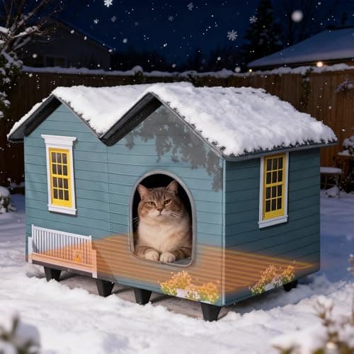 Heated Cat Houses for Indoor/Outdoor Cats with Elevated Heated Cat Bed Providing Safe Feral Cats, Easy to Assemble - Image 1