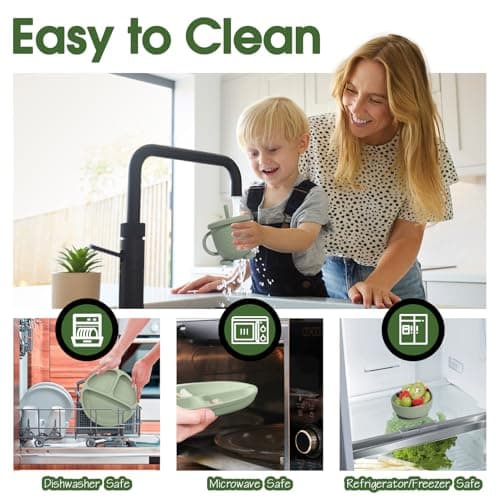 Baby Led Weaning Supplies, 17 Piece BPA-Free Silicone Feeding Set, Eating Essentials Baby Utensils with Suction Plate and Bowl, Pocket Bib, Sippy Cup with Lid, for 6+ Months, Green - Thumbnail 6