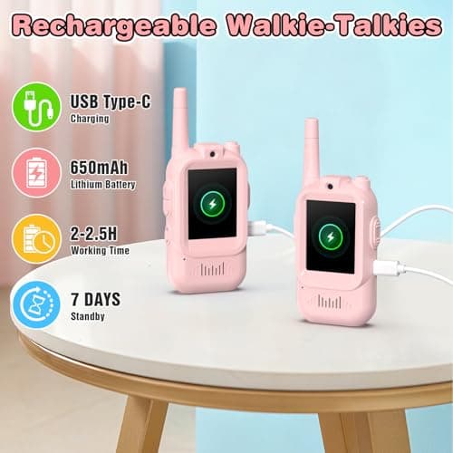Video Walkie Talkies for Kids, 2 Pack Facetime Walkie Talkies with HD Camera & Voice Changer for Boys Girls for Family Games, Indoor, Outside, Hiking Christmas Birthday Toys Gift Ages 3-12 (Pink) - Thumbnail 5