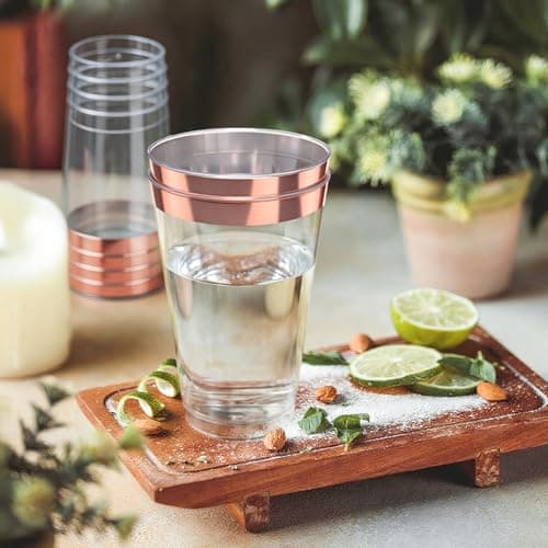 200 Pack 12oz Plastic Cups with Rose Gold Rimmed - Sturdy & Food Safe Plastic Wine Glasses Wedding Cups Party Cups Clear Cups Plastic Cocktail Glasses for Wine, Juice, Cocktails and Cold Beverages - Thumbnail 4