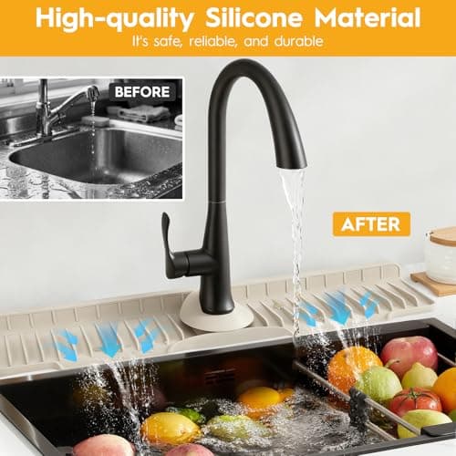 24" Silicone Faucet Mat for Kitchen Sink Released in 2025/12TH,8° Slope Fast Self-draining-Kitchen Sink Splash Guard,Bathroom Kitchen Sink Area Water Splash Guard Behind Faucet Draining Mat Beige - Thumbnail 4
