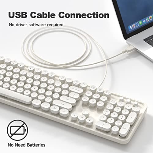 Atelus USB Wired Computer Keyboard - Retro Typewriter Keyboard - Full Size Keyboard with Number Pad for PC Laptop Desktop Windows (Creamy White) - Thumbnail 2