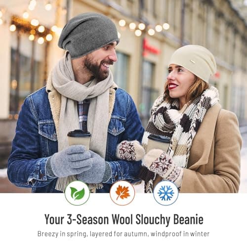 HAMUNI Wool Slouchy Beanie for Women, Soft Warm Beanies Hats- Lightweight & Breathable Knitting Skull Beanies Cap for Spring, Fall, Winter - Thumbnail 4