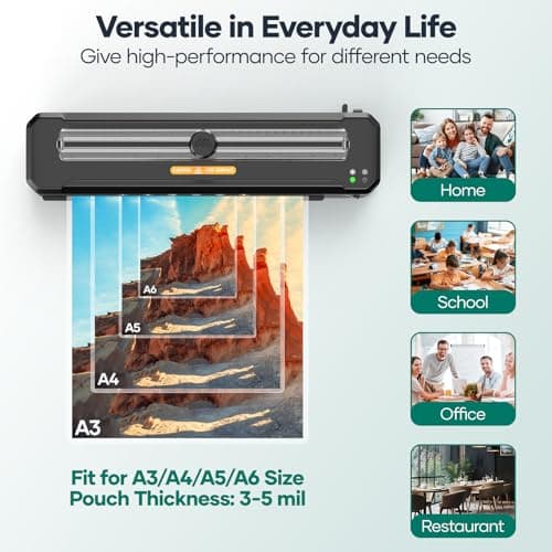 Laminator Machine 13-Inch,A3 Laminator Thermal with10 Laminating Sheets,Cold with Paper Trimmer, Home laminator High-Speed Jam-Free, Low-Noise Laminating Machine(Black) - Thumbnail 6