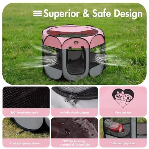 Fetpet Dog Cat Playpen, Portable Foldable Dog Playpen Outdoor/Indoor Tent Crate Cage with Zipper Top Cover Door for Small Pet, Enclosed Dog Kennel for Kitten/Rabbit/Puppy - Thumbnail 3